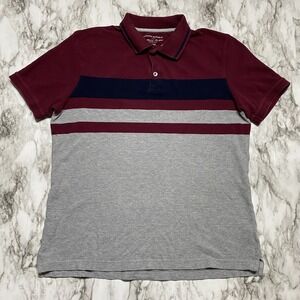 Banana Republic San Francisco New York Polo‎ Shirt Mens Size M Gray Burgundy